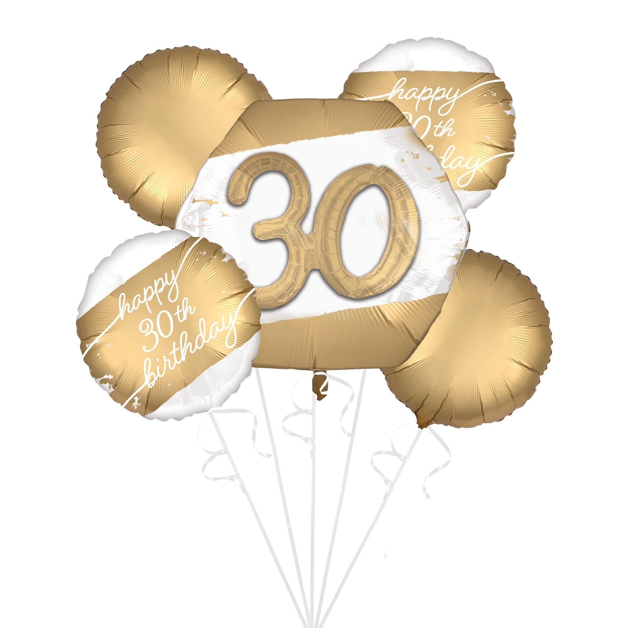 Premium Golden Age 30th Birthday Foil Balloon Bouquet with Balloon Weight, 13pc